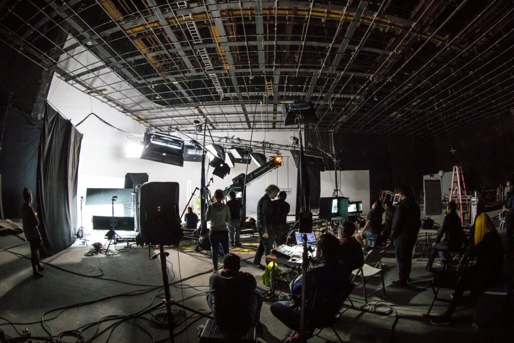 Film studio with lighting rigs