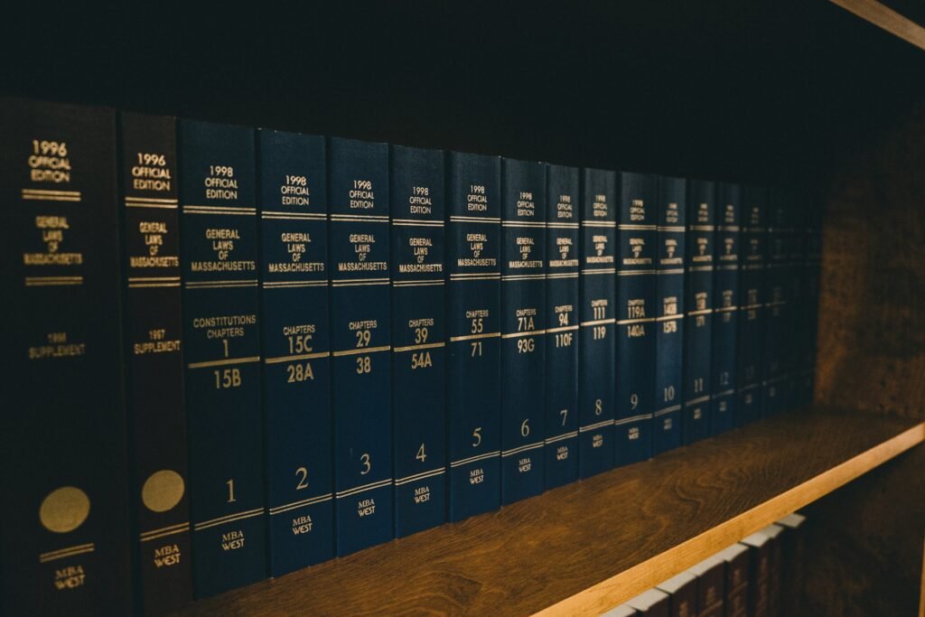 Rows of bound law reports on shelves