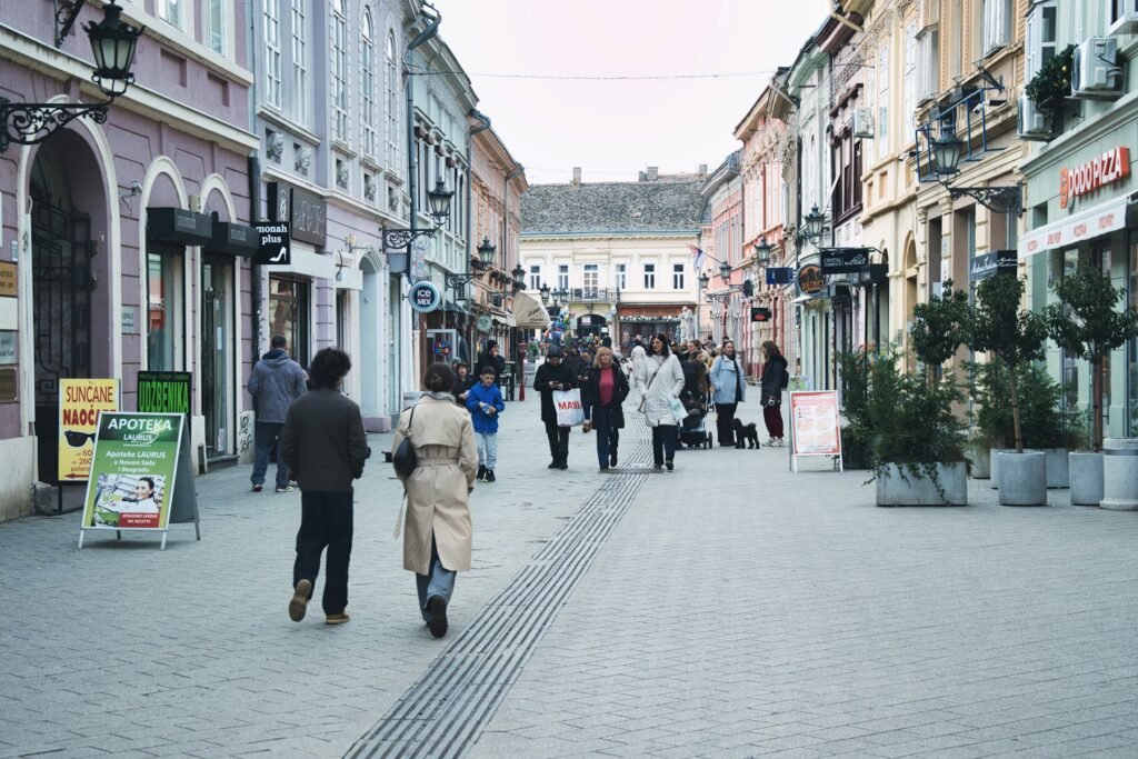 Shopping street lined with stores